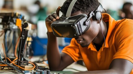 Leinwandbilder - African Mechanical Engineer Utilizing Virtual Reality Technology for Prototyping Industrial Design and Innovative Product Development