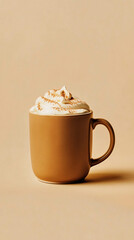 Poster - A vertical photo of a hot chocolate mug on a light beige background