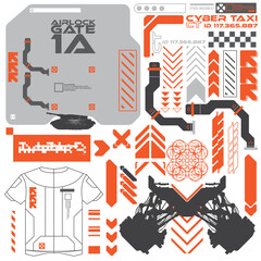 Wall Mural - robot cyberpunk y2k 2000s gaming futuristic icon pattern set collection template hud for branding fa