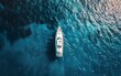 © your_inspiration - Aerial shot, white sailing yacht in Croatia in the daytime, drone view. Top view perspective, luxury boat in the open ocean on sunny day, birds eye view. Mediterranean sea region. AI generated
