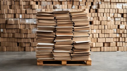 Fototapete - Neatly stacked parcel boxes packages and containers on a wooden pallet in an organized warehouse setting showcasing efficient logistics and delivery services for products goods and merchandise