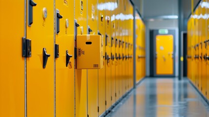Fototapete - Orderly rows of parcel boxes neatly arranged in a storage locker system ready for efficient pick up and delivery of goods packages and products