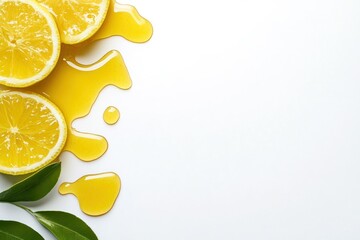 Fresh Lemon Slices with Juicy Drips on White Background