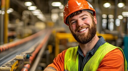 Aufkleber - Professional Clay Industrial Engineer Standing by Conveyor Belts Overseeing the Automated Manufacturing Process of Products Moving Along the Production Line