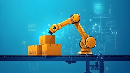 Leinwandbilder - Robotic arm carefully placing a parcel box onto a sorting conveyor line