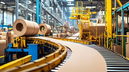 Leinwandbilder - Automated conveyor belts transporting finished paper sheets through a packaging factory or warehouse for efficient product distribution and supply chain logistics