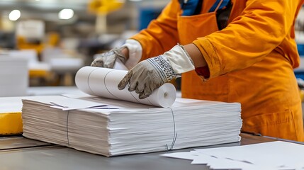 Fototapete - Bundled stacks of printing papers securely wrapped and packaged for efficient delivery and distribution to businesses offices or consumers