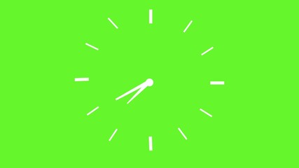 Simple Clock Animation green screen, animation of the clock face at twelve o'clock green screen,