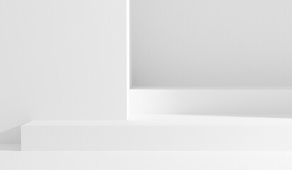 Fototapete - Empty white abstract background with white and gray gradient and copy space mock up table podium stage place