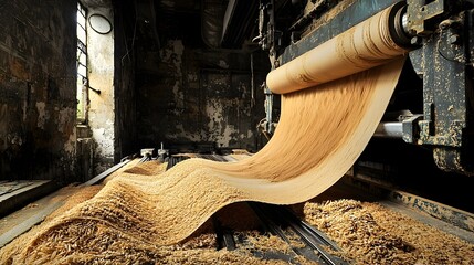 Poster - Intricate Paper Fibers Going Through the Drying Section of an Industrial Papermaking Machine Capturing the Precision and Workflow of the Manufacturing Process