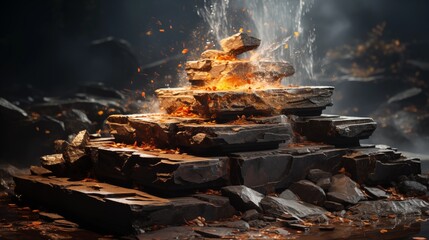 Wall Mural - Elegant black podium with water splashing, ideal for high-end product photography and campaigns.