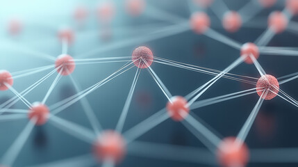 A conceptual illustration of interconnected red nodes linked by lines, representing a network or communication system on a dark, gradient background.