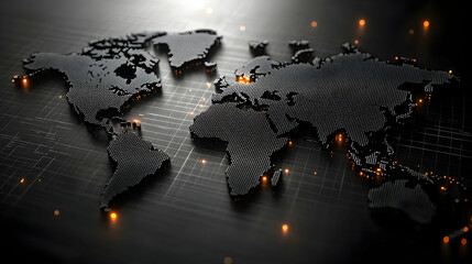 3D Black World Map Illustration