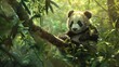 © Imsuniyah - Cute Panda Sitting on a Tree Branch in a Lush Forest