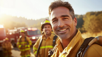 Firefighters smiling together after a successful operation