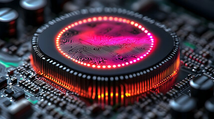 Circuit Board with Red LED Ring 3D Illustration