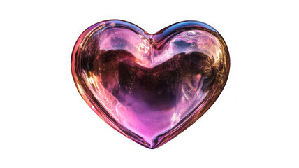 Wall Mural - Glass transparent isolated heart. Realistic soap bubble in the shape of a heart, glare, light and sparkles. Glossy holographic chrome futuristic decoration element.