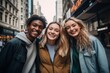 © CojanAI - Portrait of smiling young friends posing for a picture in the city