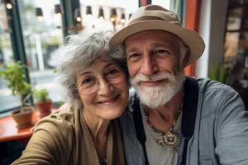 Wall Mural - Close up of a American senior couple taking selfie