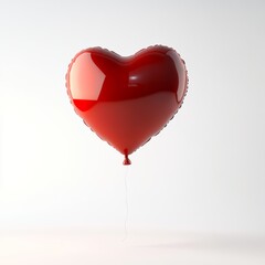 Wall Mural - A 3D render of a red heart-shaped balloon floating mid-air, casting soft light reflections, against a clean white background