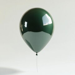 Wall Mural - A 3D render of a single glossy green balloon floating mid-air, casting soft reflections on a clean white background
