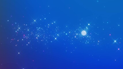 Wall Mural - Abstract shimmering blue background with sparkling particles, glittering bokeh effects, seamless loop of vibrant light flashes, festive holiday atmosphere. Copy space.