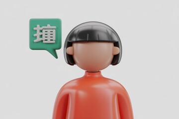 Fototapete - A 3D cartoon character with a speech bubble saying Read in Chinese.