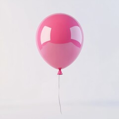 A bright pink balloon with a shiny surface, floating gently against a white background, creating a playful and joyful mood