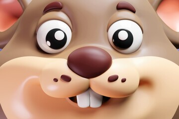 Poster - Close up of a cute cartoon mouse with big eyes and a small smile.