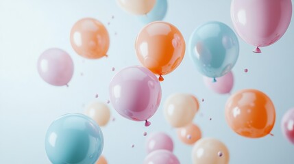 Wall Mural - a cluster of pastel-colored balloons floating together in mid-air, creating a cheerful and vibrant s
