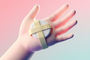 Aufkleber - A cartoon hand holding a white circle with yellow tape wrapped around it.