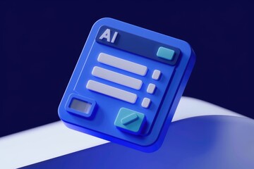 Aufkleber - A blue 3D icon depicting a form labeled AI  representing artificial intelligence.
