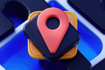 Leinwandbilder - A 3D rendering of a location pin icon with blue  white  and yellow background.