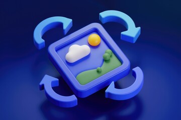 Aufkleber - 3D illustration of picture frame with rotating arrows.