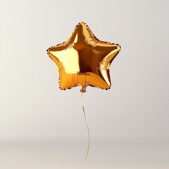 Wall Mural - a floating balloon shaped like a star in shiny gold, set against a white background, representing ce