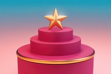Aufkleber - A golden star sits atop a three tiered pink podium.