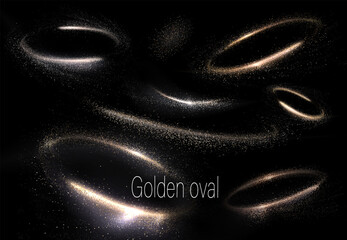 Wall Mural - r270Set of wavy shapes with small tinsel on a black background, design element.