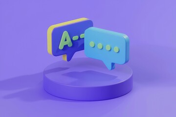 Fototapete - Two 3D speech bubbles  one with the letter A and the other with dots  representing communication.