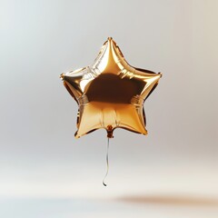Wall Mural - a shiny gold balloon in the shape of a star, floating mid-air, with soft light reflecting off its me