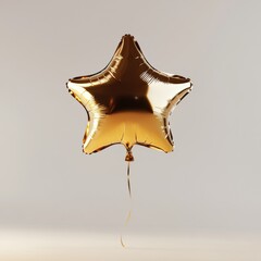Wall Mural - a shiny gold balloon in the shape of a star, floating mid-air, with soft light reflecting off its me