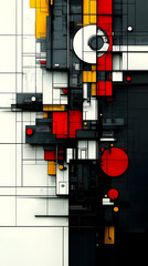 Wall Mural - Abstract geometric pattern with red, yellow, white, and black shapes.