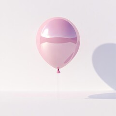 Wall Mural - a single glossy pink balloon floating mid-air, casting soft reflections, set against a clean white b