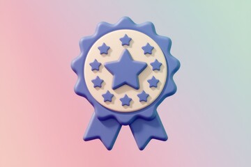Aufkleber - A blue and white 3D star badge with a ribbon.