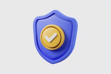 A blue shield with a yellow checkmark inside  symbolizing security and approval.