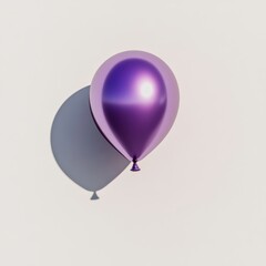 Wall Mural - a single shiny purple balloon floating gracefully against a plain white background, casting a soft s