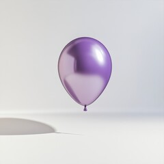 Wall Mural - a single shiny purple balloon floating gracefully against a plain white background, casting a soft s