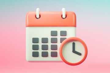 Poster - A 3D calendar icon with a clock  representing time and schedule.