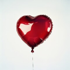 Wall Mural - a close-up of a red heart-shaped balloon floating in the air, with light reflecting off its glossy s