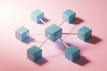 Fototapete - A central cube connected to five other cubes by thin rods  forming a star like structure.