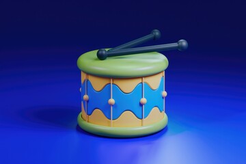 Fototapete - A 3D rendering of a cartoon style drum with two sticks.